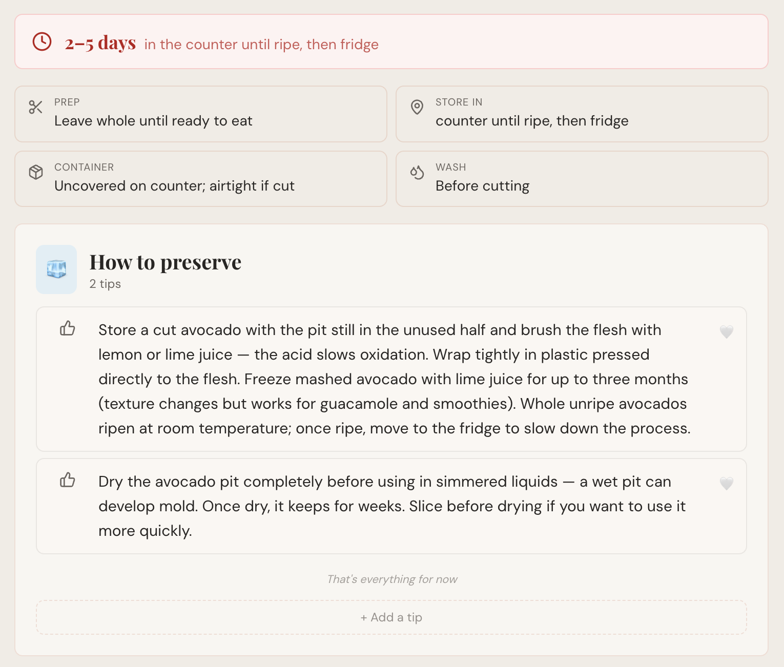 DKTV ingredient screen after — Shelf-Life Hero Badge, color-coded timeline, scannable layout.